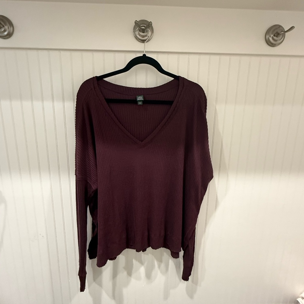 Wild Fable Deep Maroon V-Neck Ribbed Sweater